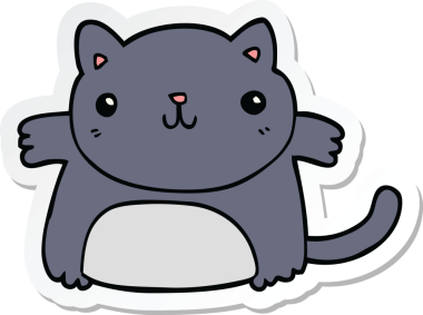 Bir insan tarafından çizilmiş çizgi film kedisinin çıkartması.