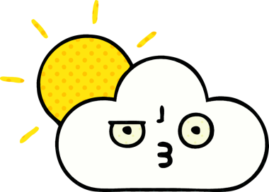 Bir insan tarafından çizilmiş bir güneş ışığı ve bulut çizgi filmi.