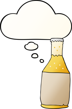 Düşünce baloncuklu çizgi film bira şişesi bir insan tarafından çizilmiş.