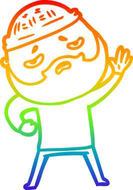 Bir insan tarafından çizilmiş sakallı, endişeli bir çizgi film çizimi.