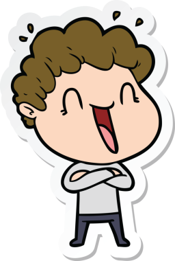 Bir insan tarafından çizilmiş mutlu bir adamın karikatür çıkartması.