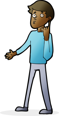 Çizgi filmci bir insan tarafından çizilmiş sorular soruyor.