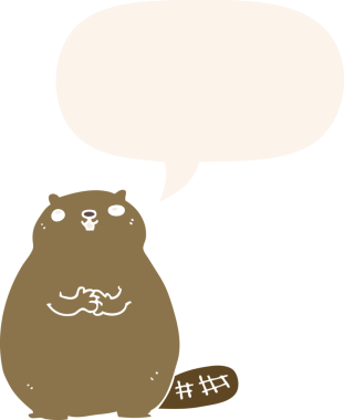 bir insan tarafından çizilmiş, konuşma baloncuklu çizgi film kunduzu.