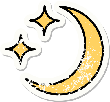 Geleneksel ay ve bir insan tarafından çizilmiş yıldızlar stili dövmesi.