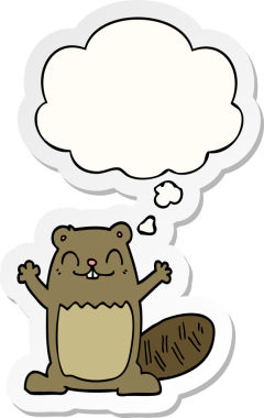 Düşünce baloncuklu çizgi film kunduzu insan tarafından çizilmiş bir çıkartma.