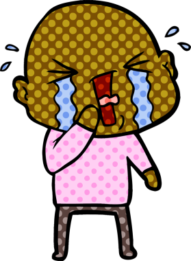 Bir insan tarafından çizilmiş ağlayan kel bir adam.