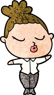 Bir insan tarafından çizilmiş sakin bir kadın çizgi filmi.