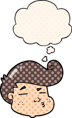 Çizgi roman tarzında bir insan tarafından çizilmiş düşünce balonlu çizgi film çocuğunun yüzü.