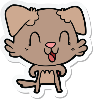 Bir insan tarafından çizilmiş gülen bir köpeğin çıkartması.