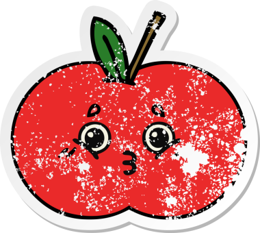 Bir insan tarafından çizilmiş kırmızı elma çizgi filminin sıkıntılı çıkartması.