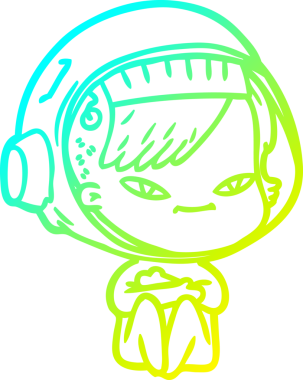 Bir insan tarafından çizilmiş soğuk gradyan çizgili astronot kadın çizimi.