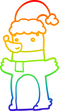 Gökkuşağı gradyan çizgisi bir insan tarafından çizilmiş Noel şapkası giyen bir ayının çizimi