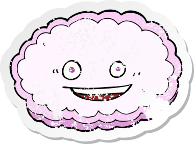 Bir insan tarafından çizilmiş mutlu pembe bulutun gerici, sıkıntılı çıkartması.