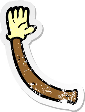 Bir insan tarafından çizilmiş kauçuk eldivenli karikatür kolunun gerilimli çıkartması.