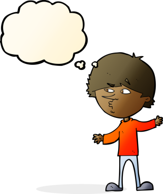 Bir insan tarafından çizilmiş düşünce baloncuğu olan meraklı bir adam.