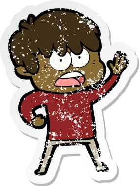 Bir insan tarafından çizilmiş endişeli bir çizgi film çocuğunun sıkıntılı çıkartması.