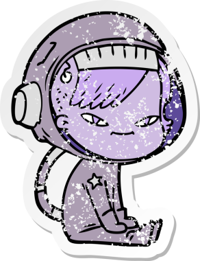 Bir insan tarafından çizilmiş karikatür astronot kadının sıkıntılı çıkartması.