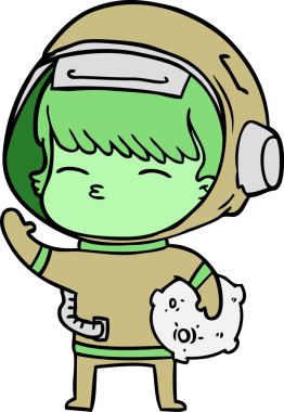 Karikatür meraklısı astronot bir insan tarafından çizilmiş uzay taşı taşıyor.