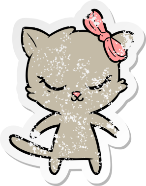 Bir insan tarafından çizilmiş şirin bir çizgi film kedisinin sıkıntılı çıkartması.