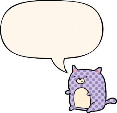 Çizgi roman tarzında konuşma balonu olan çizgi film kedisi bir insan tarafından çizildi.