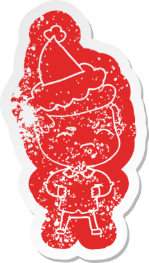 Bir insan tarafından çizilmiş Noel Baba şapkası giyen sinirli bir adamın garip bir karikatürü.