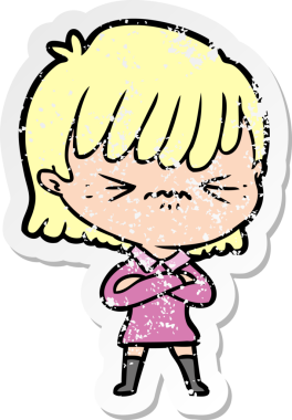 Bir insan tarafından çizilmiş kızgın bir karikatür kızının sıkıntılı çıkartması.