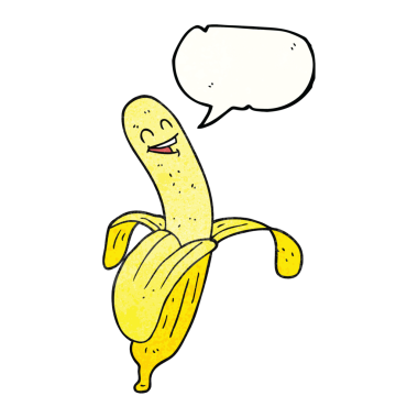 Bir insan tarafından çizilmiş serbest konuşma balonu desenli karikatür muz