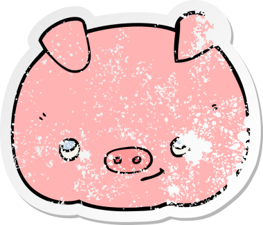 Bir insan tarafından çizilmiş mutlu bir domuzun sıkıntılı çıkartması.