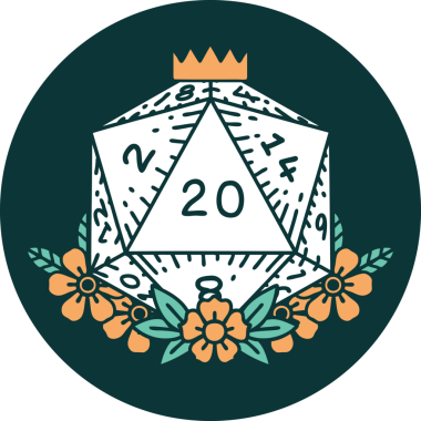 Doğal 20 D20 zarının bir insan tarafından çizilmiş ikonu.