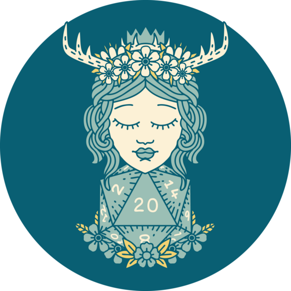 Retro Dövme Tarzı İnsan Druid Bir insan tarafından çizilmiş doğal yirmi zar ile