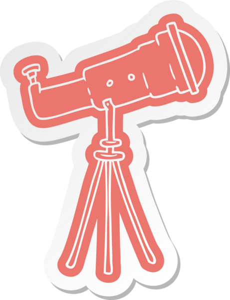 Bir insan tarafından çizilmiş büyük bir teleskobun karikatür çıkartması.