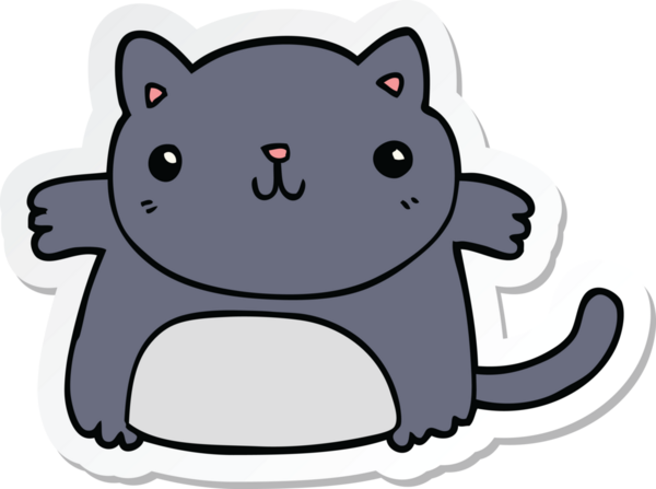 Bir insan tarafından çizilmiş çizgi film kedisinin çıkartması.