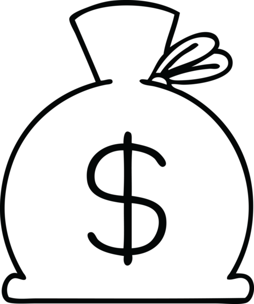 Bir insan tarafından çizilmiş bir çanta dolusu para çizimi.