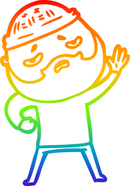 Bir insan tarafından çizilmiş sakallı, endişeli bir çizgi film çizimi.