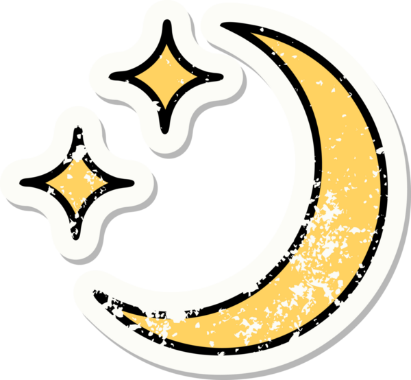 Geleneksel ay ve bir insan tarafından çizilmiş yıldızlar stili dövmesi.