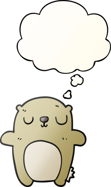 Bir insan tarafından çizilmiş yumuşak eğimli düşünce baloncuklu çizgi film ayısı.