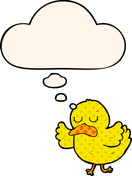 Çizgi roman tarzında bir insan tarafından çizilmiş düşünce baloncuğu olan çizgi film ördeği