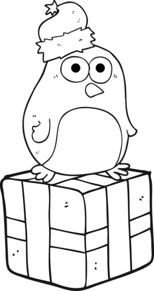 Bir insan tarafından çizilmiş siyah beyaz karikatür penguenleri.