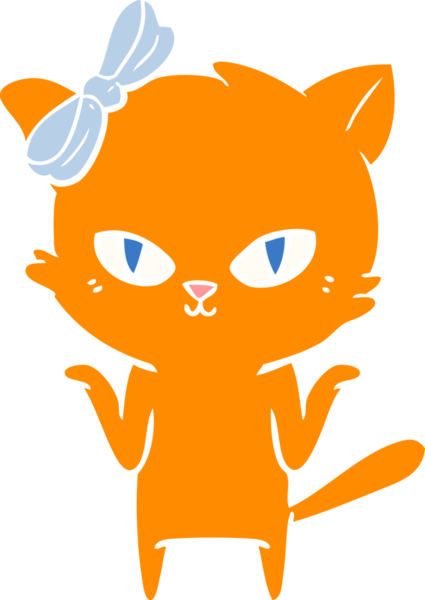 Sevimli düz renkli çizgi film kedisi bir insan tarafından çizilmiş.