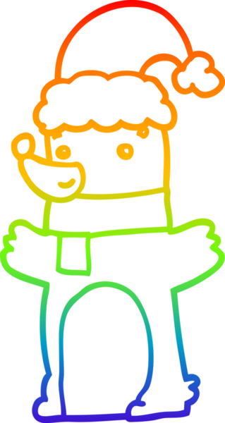 Gökkuşağı gradyan çizgisi bir insan tarafından çizilmiş Noel şapkası giyen bir ayının çizimi