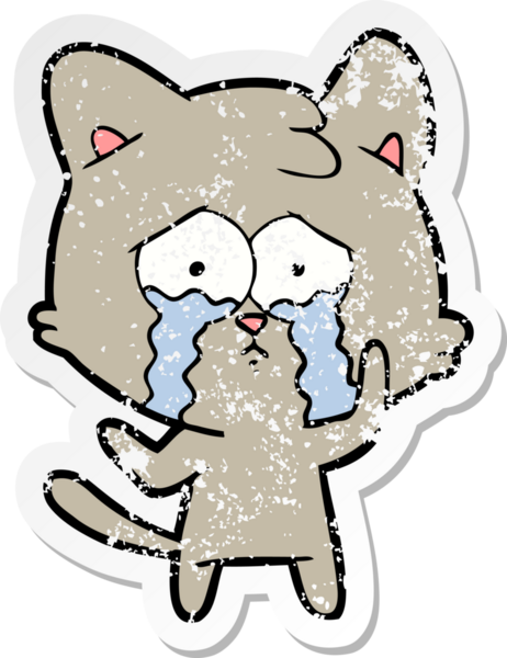 Bir insan tarafından çizilmiş, ağlayan bir kedinin sıkıntılı çıkartması.