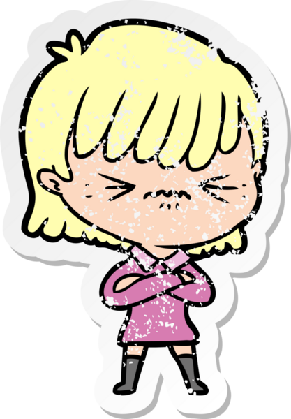 Bir insan tarafından çizilmiş kızgın bir karikatür kızının sıkıntılı çıkartması.