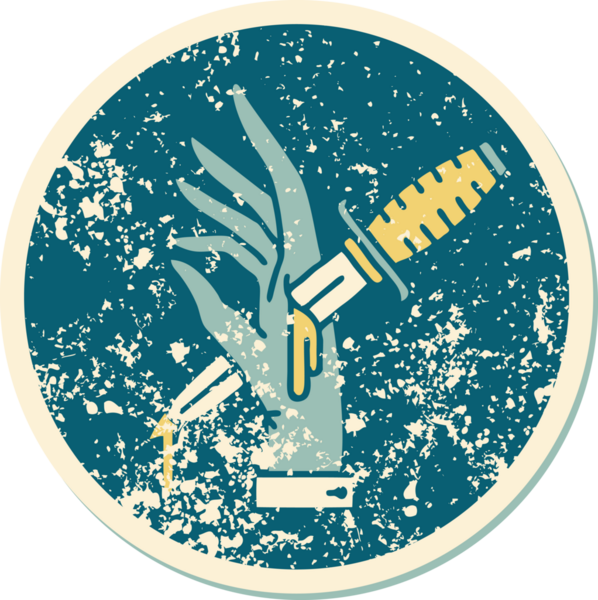 İnsan eliyle çizilmiş bir hançerin sembolik dövmeli görüntüsü.