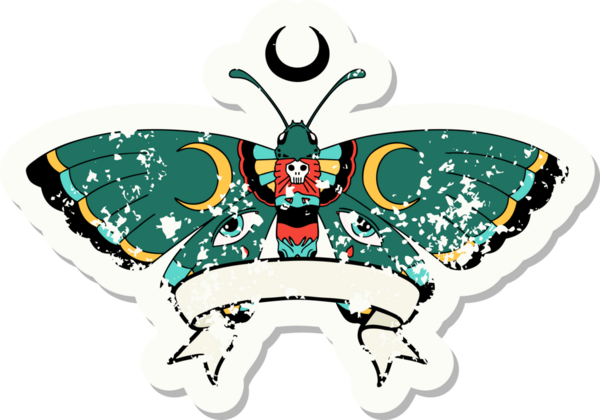 Bir insan tarafından çizilmiş güve dövmeli eski bir etiket.