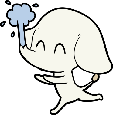 Bir insan tarafından çizilmiş su püskürten sevimli bir fil.