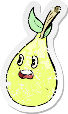 Bir insan tarafından çizilmiş karikatür armutunun gerilimli retro yapıştırması