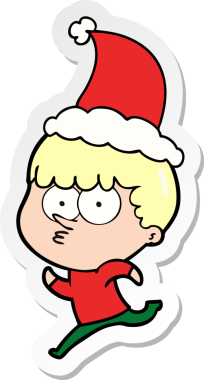 Bir insan tarafından çizilmiş Noel Baba şapkasıyla koşan meraklı bir çocuğun el yazısı.