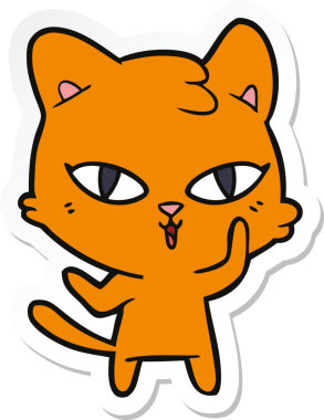 Bir insan tarafından çizilmiş çizgi film kedisinin çıkartması.