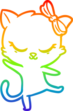 Gökkuşağı gradyan çizimi. Bir insan tarafından çizilmiş şirin bir çizgi film kedisi.