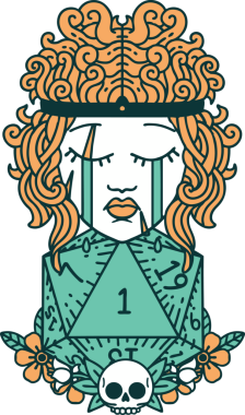 Retro Dövme Tarzı Ağlayan İnsan Barbar Bir D20 rulo ile bir insan tarafından çizilmiş